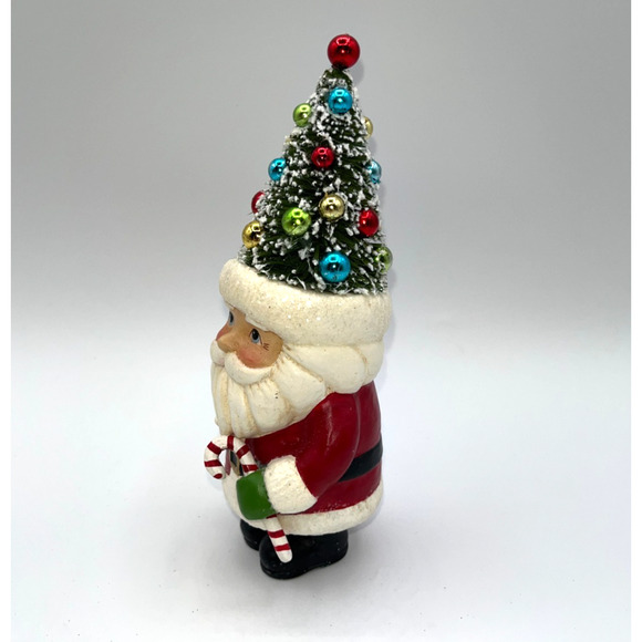 Retro Christmas Santa Holding Candy Cane Bottle Brush Tree Head Ho Ho Ho Holiday - Picture 4 of 16